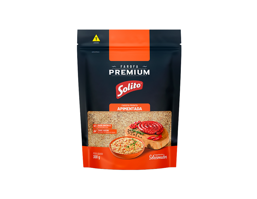 FAROFA DE MANDIOCA TEMPERADA APIMENTADA PREMIUM SOLITO 300 G (CX 14 PCT)